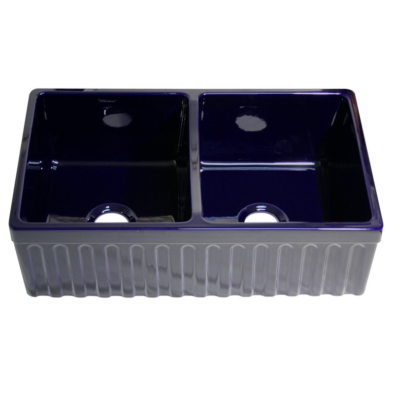 Farmhaus Fireclay Quatro Alcove Reversible Double Bowl Sink with a Fluted Front Apron and 2″ Lip on One Side and 2 ” Lip on the Opposite Side