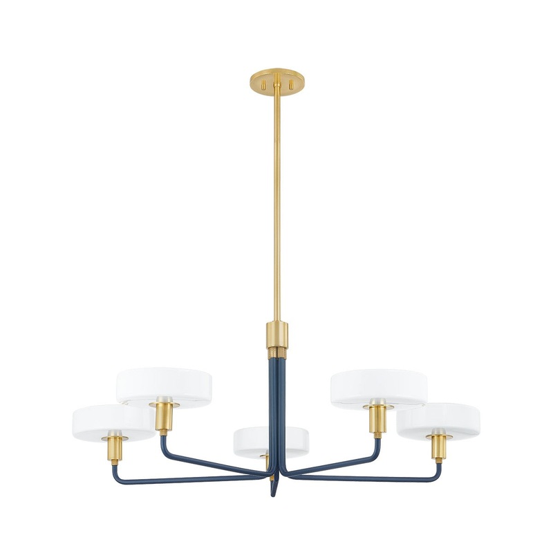 Five Light Chandelier from the Aston Collection in Aged Brass/Slate Blue Finish by Mitzi