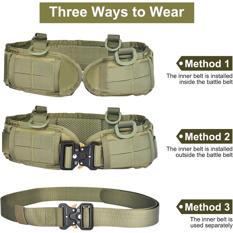 Green Adjustable Tactical Battle Belt Set – Padded MOLLE Outer & Nylon Inner Belt