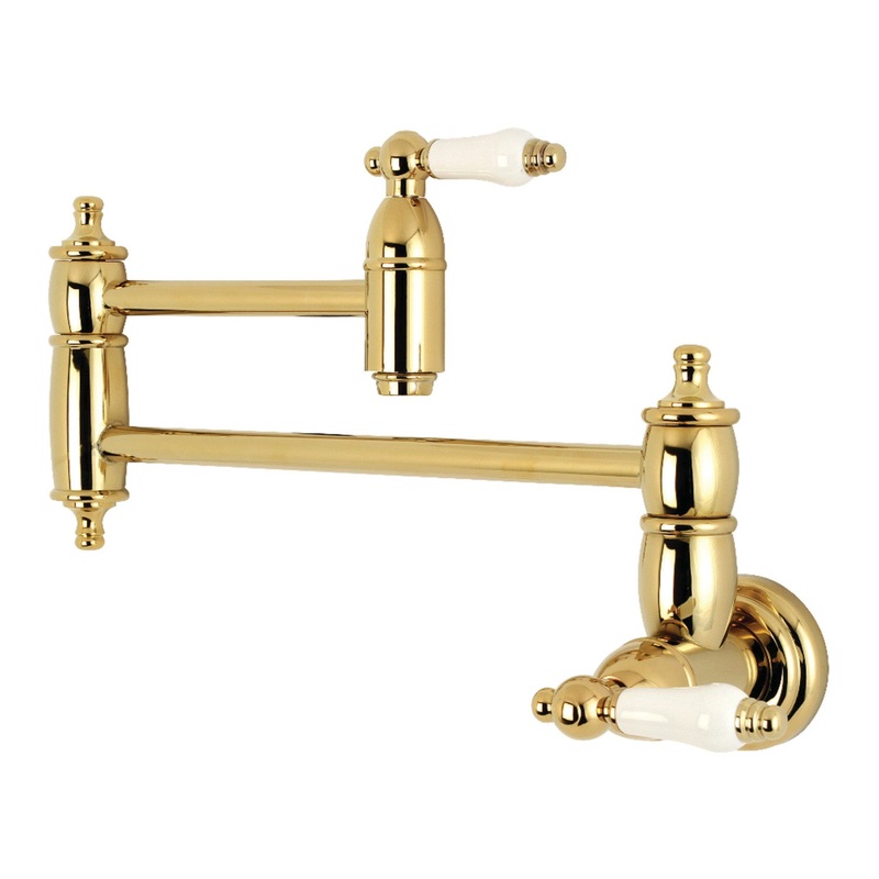 Kingston Brass KS3102PL Restoration Wall Mount Pot Filler Kitchen Faucet, Polished Brass