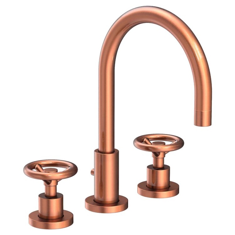 Lavatory Faucet Slater Widespread 8 to 20 Inch Spread 2 Wheel Antique Copper 1.2 Gallons per Minute Brass Spout Height 6 Inch