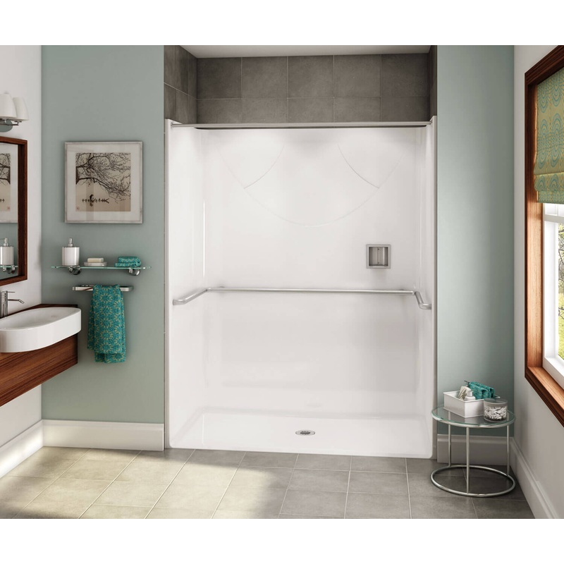 MAAX 106073-000-002-114 OPS-6030-RS – ADA U-Bar AcrylX Alcove Center Drain One-Piece Shower in White