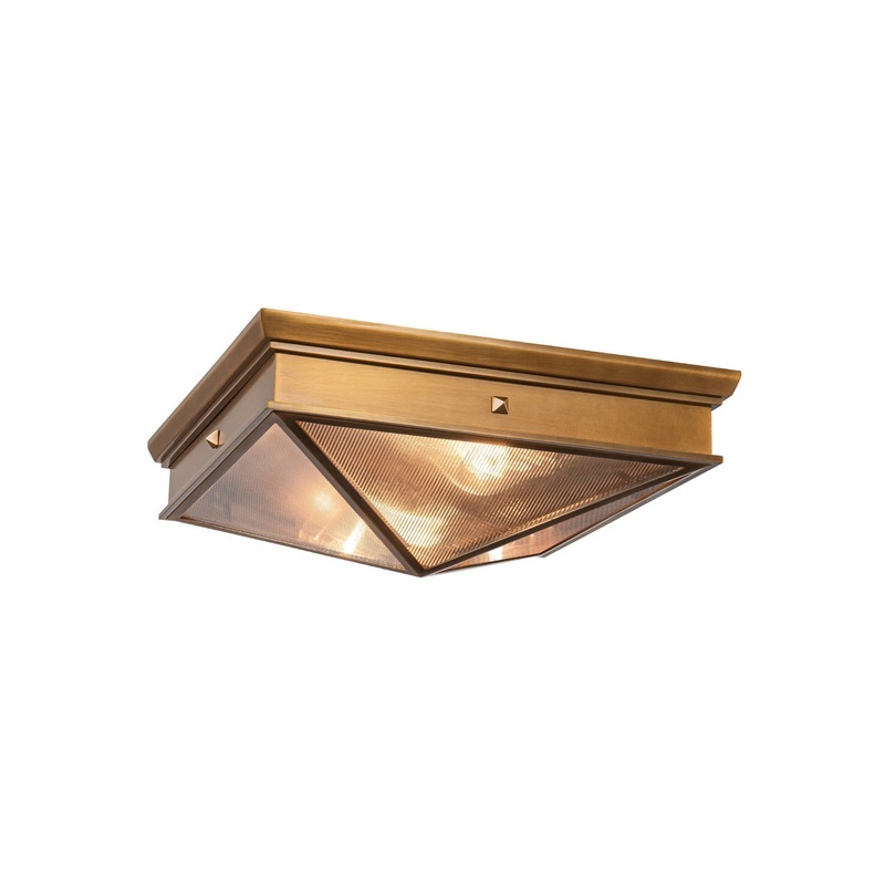 Two Light Flush Mount from the Cairo Collection in Vintage Brass/Clear Ribbed Glass Finish by Alora