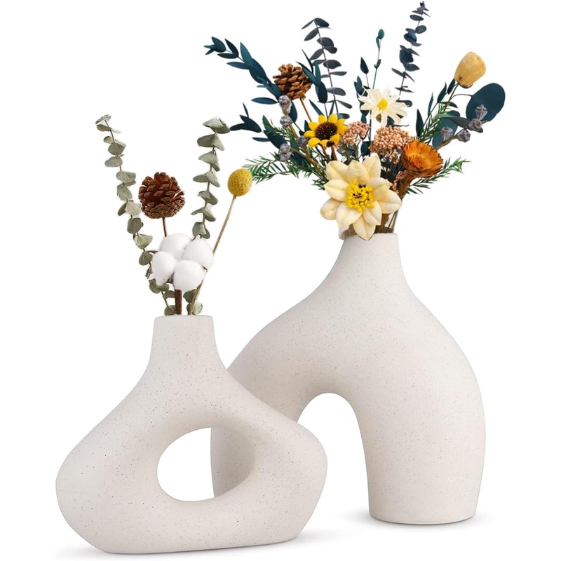 Ceramic Set of 2 Modern White Vases for Home Dcor