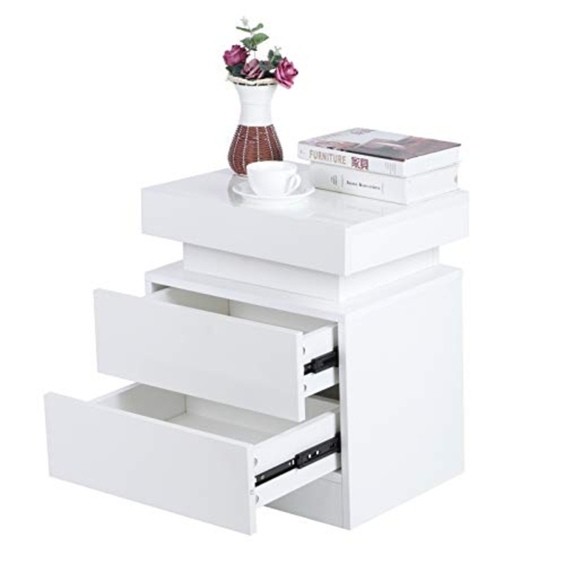DFGH Scrivania Laterale, Comodino Luminoso A LED Cabina Armadio di Ampia capacit con 2 Cassetti