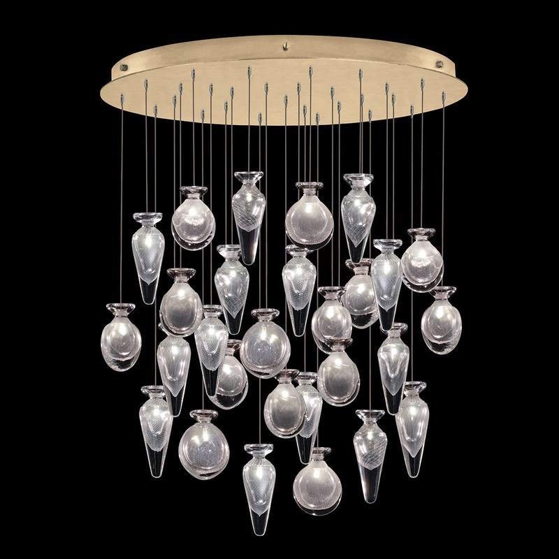Essence 32″W Round Pendant Gold/Clear Mix