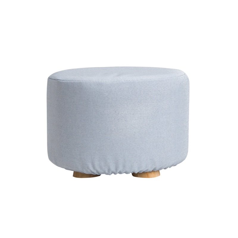 Fabric Ottoman Round Wooden Leg Foot Stool – LIGHT BLUE