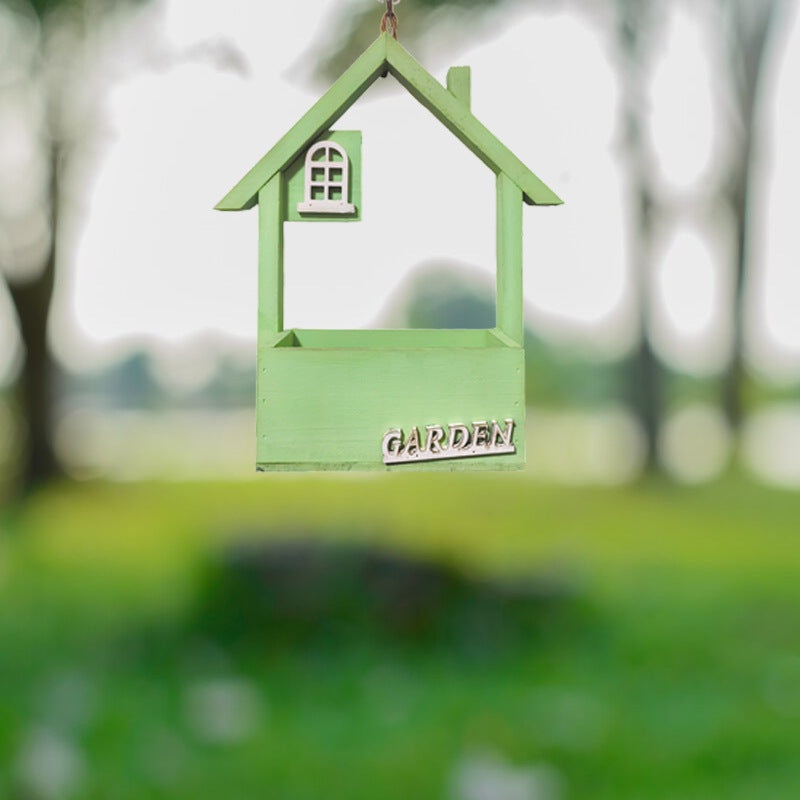 Green Charming Wooden House Hanging Bird Feeder – Attract Wild Birds to Your Garden