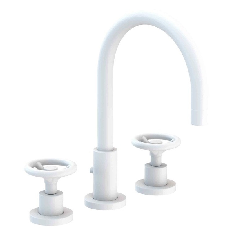 Lavatory Faucet Slater Widespread 8 to 20 Inch Spread 2 Wheel Matte White 1.2 Gallons per Minute Brass Spout Height 6 Inch