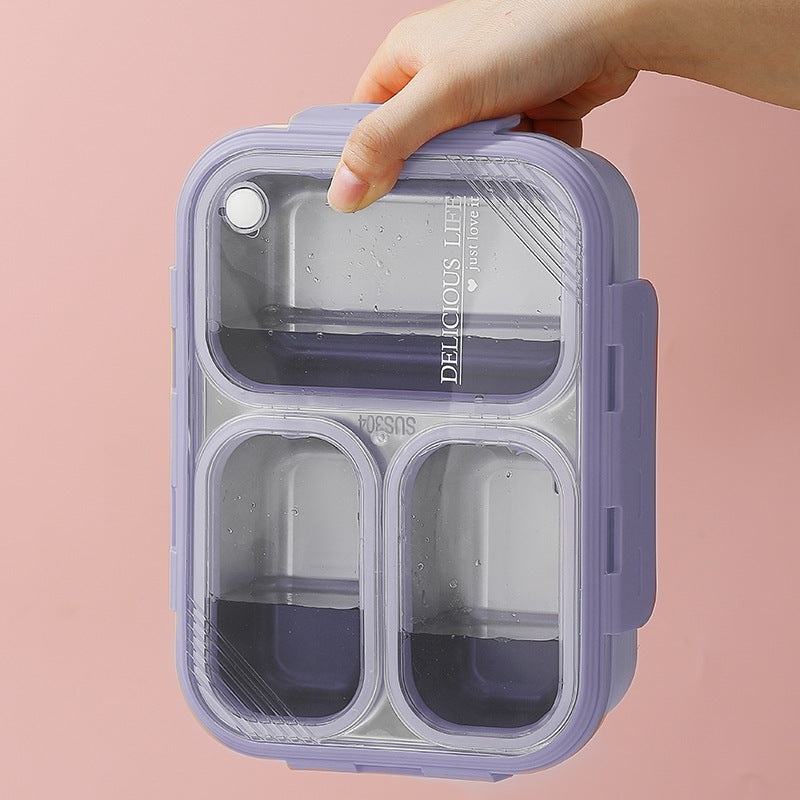 Purple 3-Compartment Stainless Steel Bento Lunch Box – Leak-Proof, for Kids & Adults for School & Office