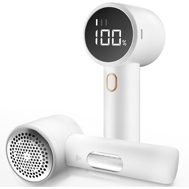 Rechargeable Electric Lint Remover with LED Display – 3 Speed Levels, USB-C Charging, 2600mAh Battery(white)