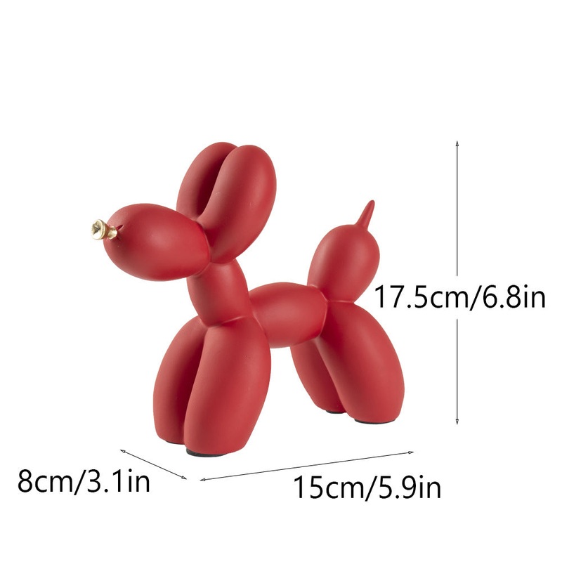 Red Modern Resin Balloon Dog Sculpture – Playful Art Figurine with Golden Snout Accent