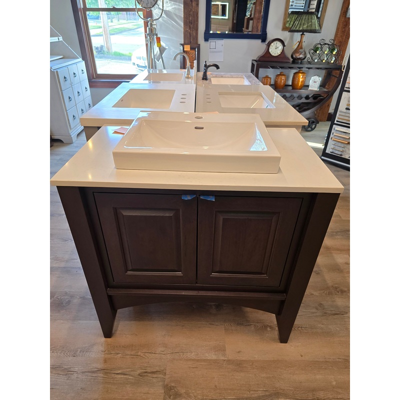 36″ Solid Wood Vanity Set with Marble Top, China Sink, and a Brushed Nickel Faucet