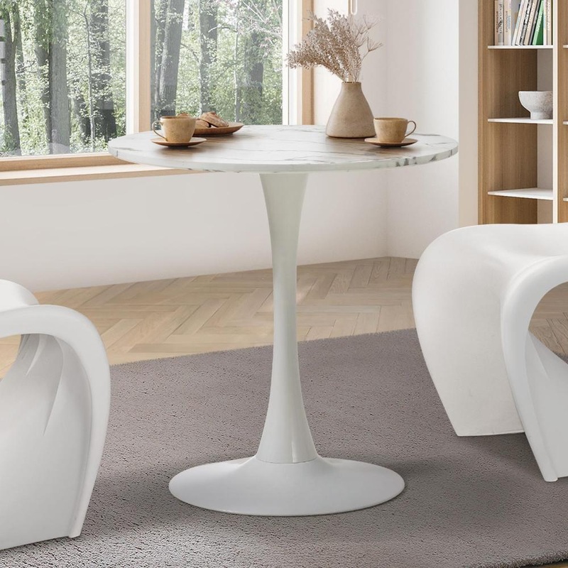 60cm Dining Table Marble Tulip Shape White