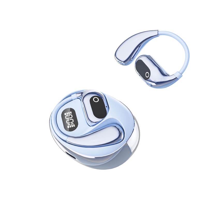 AI Smart Translation Earbuds – Open-Ear TWS Bluetooth Headphones with 144 Language Support & LED Display Case(Sky blue)