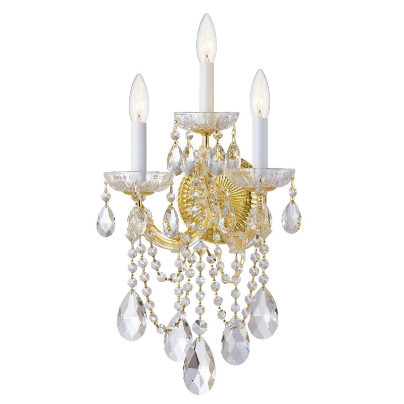 Crystorama 4423-GD-CL-SAQ Maria Theresa Three Light Wall Sconce Gold