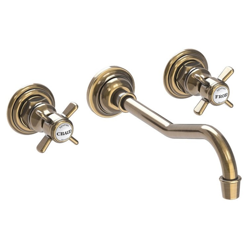Fairfield Two Handle Wall-Mount Bathroom Faucet – Antique Brass