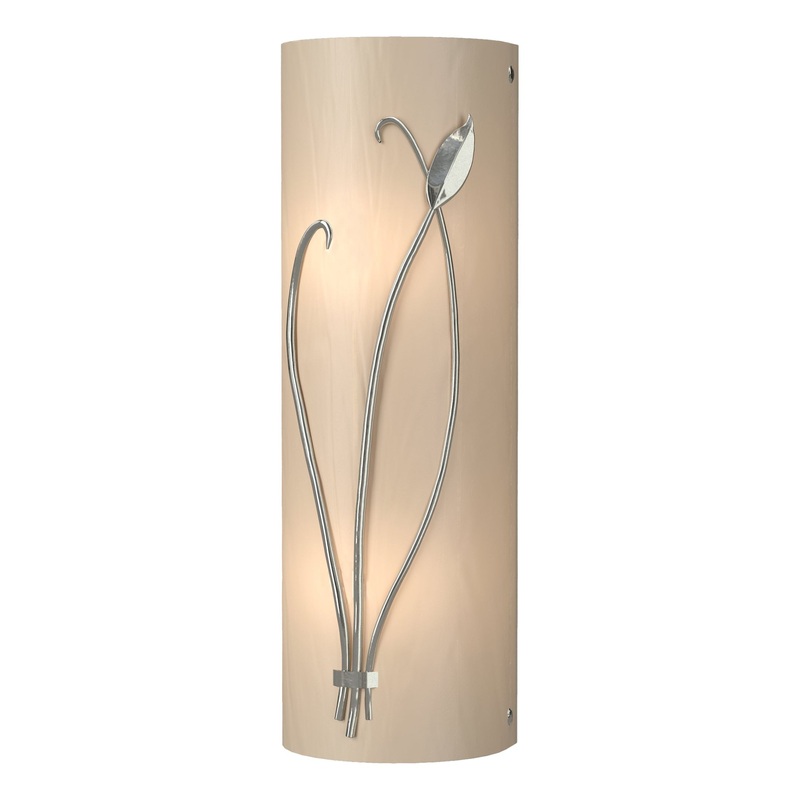Forged Leaf and Stem Sconce Sterling White Art Glass (BB) Left