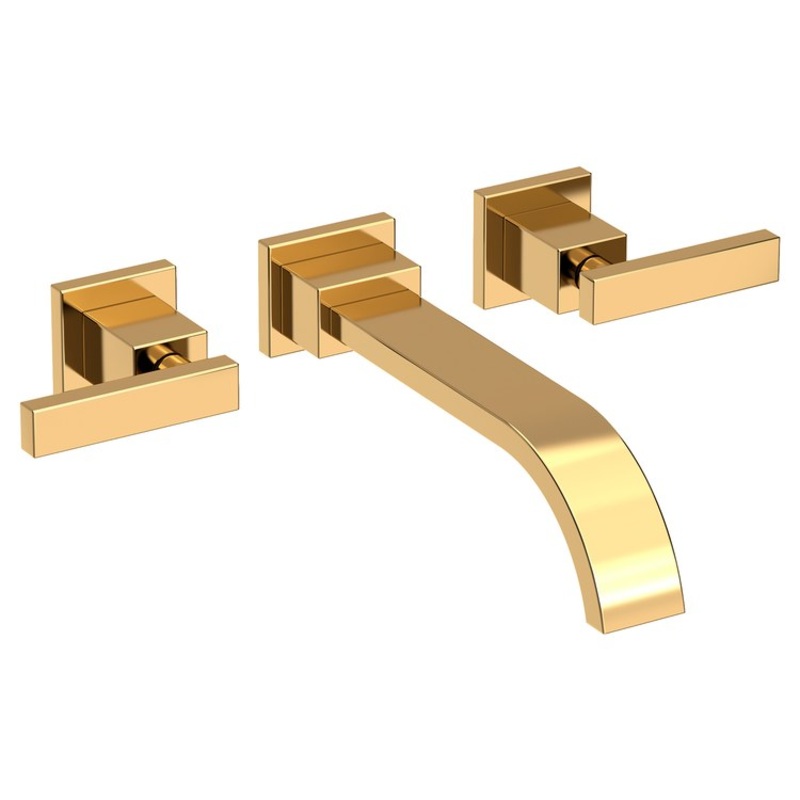 Lavatory Faucet Secant Wall Mount 8 Inch Spread 2 Lever ADA Polished Brass Uncoated Living 1.2 Gallons per Minute Brass Spout Height Inch