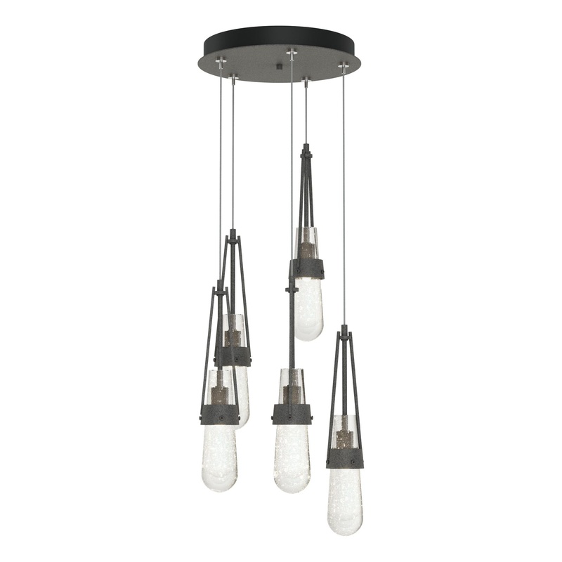 Link 5-Light Blown Glass Pendant Natural Iron Clear Bubble Glass (YG)