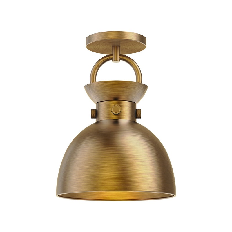 One Light Semi-Flush Mount from the Waldo Collection in Aged Gold|Aged Gold/Matte Black|Matte Black/Aged Gold Finish by Alora