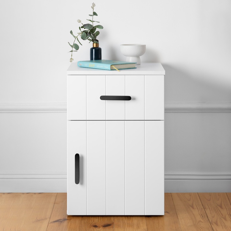 PORTO BEDSIDE TABLE – WHITE – VJ PANEL – OVAL BLACK