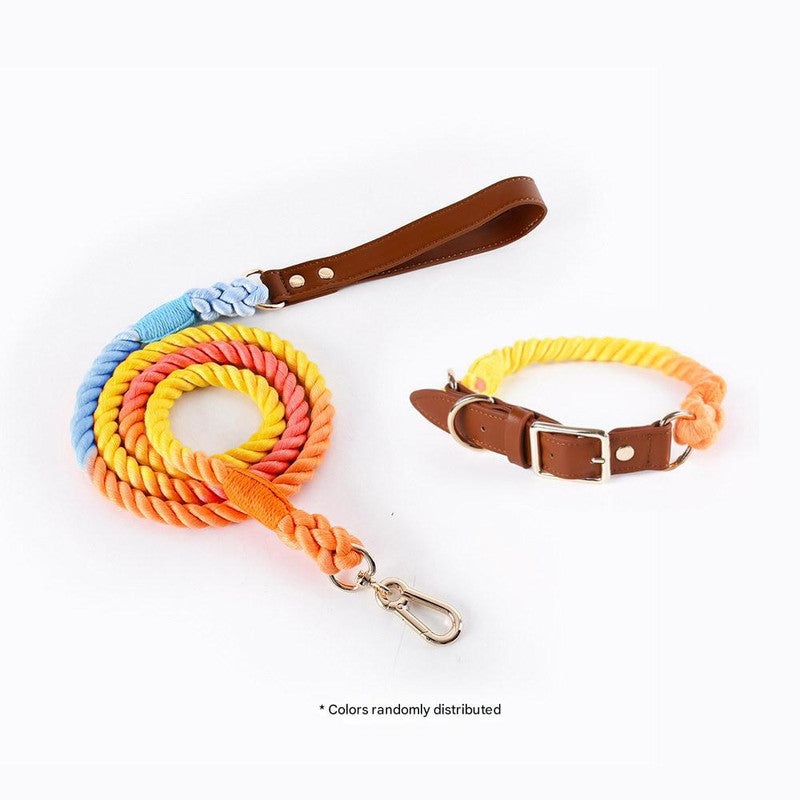 Premium Leather Pet Collar and Leash – Soft, Strong Braided Rope (Iridescent Red – Size S)