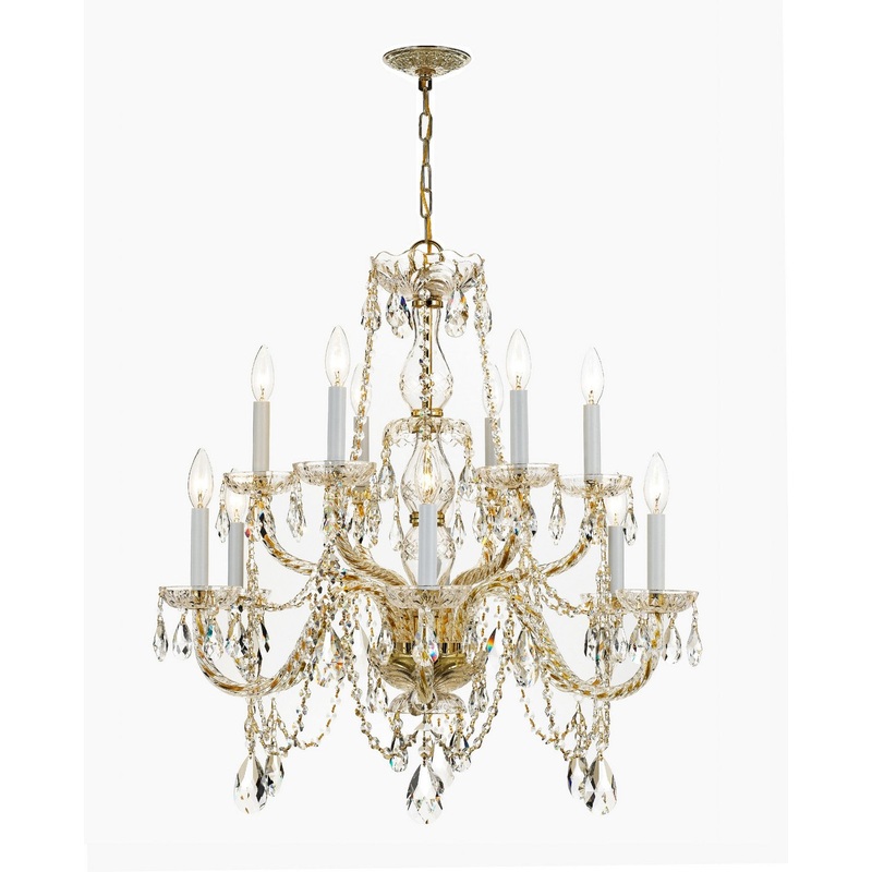 Crystorama 1135-PB-CL-SAQ Traditional Crystal 12 Light Chandelier Polished Brass