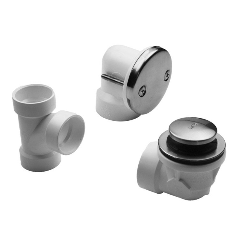 Drain Kit Toe Control with 2 Hole Faceplate Half Kit Polished Nickel 1/2 Inch Brass for Tub Includes Overflow Elbow Drain Shoe Tee & Trim Kit