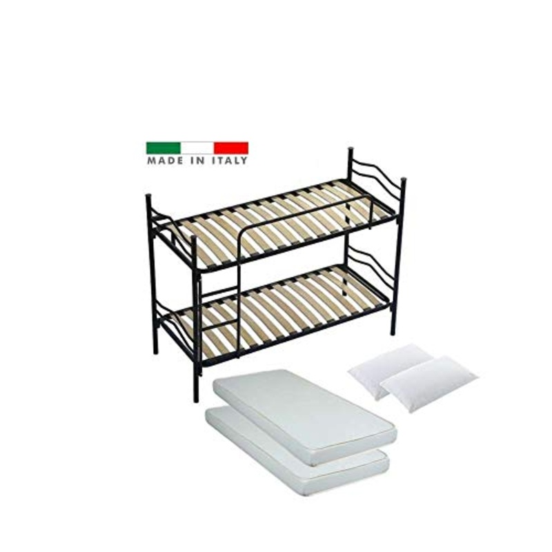 Eurobrico Letto a Castello in Acciaio con Rete a doghe Completo di 2 materassi e 2 guanciali.