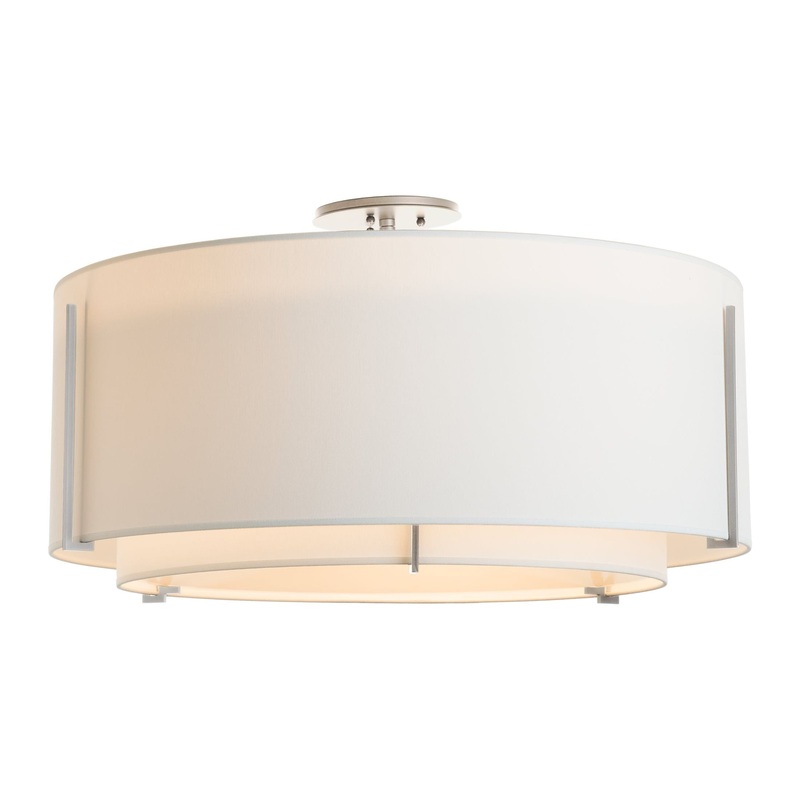 Exos Large Double Shade Semi-Flush Vintage Platinum Natural Anna Inner Shade & Natural Anna Outer Shade
