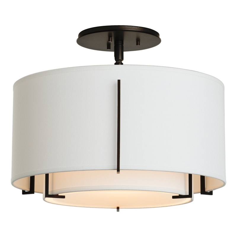 Exos Small Double Shade Semi-Flush Black Natural Anna Inner Shade & Natural Anna Outer Shade