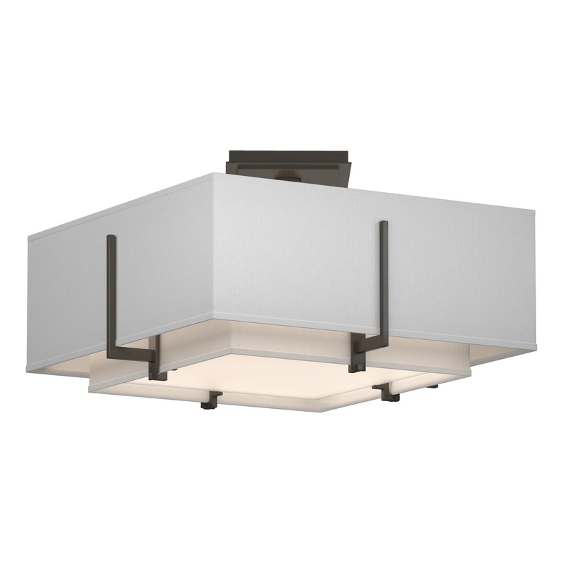 Exos Square Small Double Shade Semi-Flush Dark Smoke Natural Anna Inner Shade & Natural Anna Outer Shade