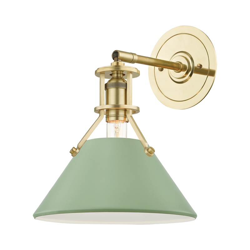 Painted No.2 1-Light Wall Sconce Aged Brass/Leaf Green Combo