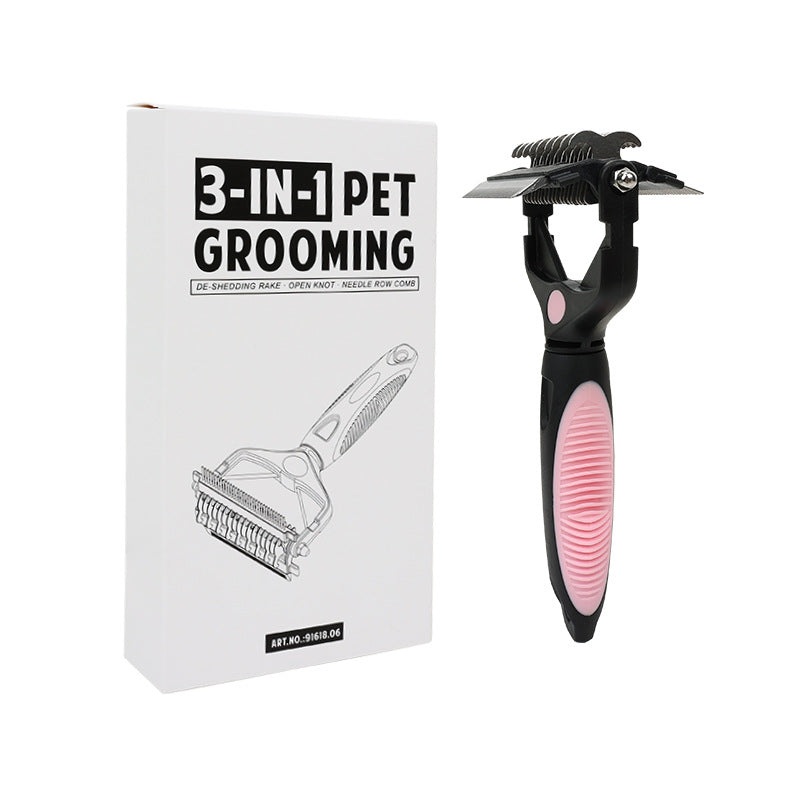 Pink and Black Professional 3-in-1 Pet Grooming Tool – Dematting Rake, Deshedding Comb & Finishing Brush for Dogs & Cats