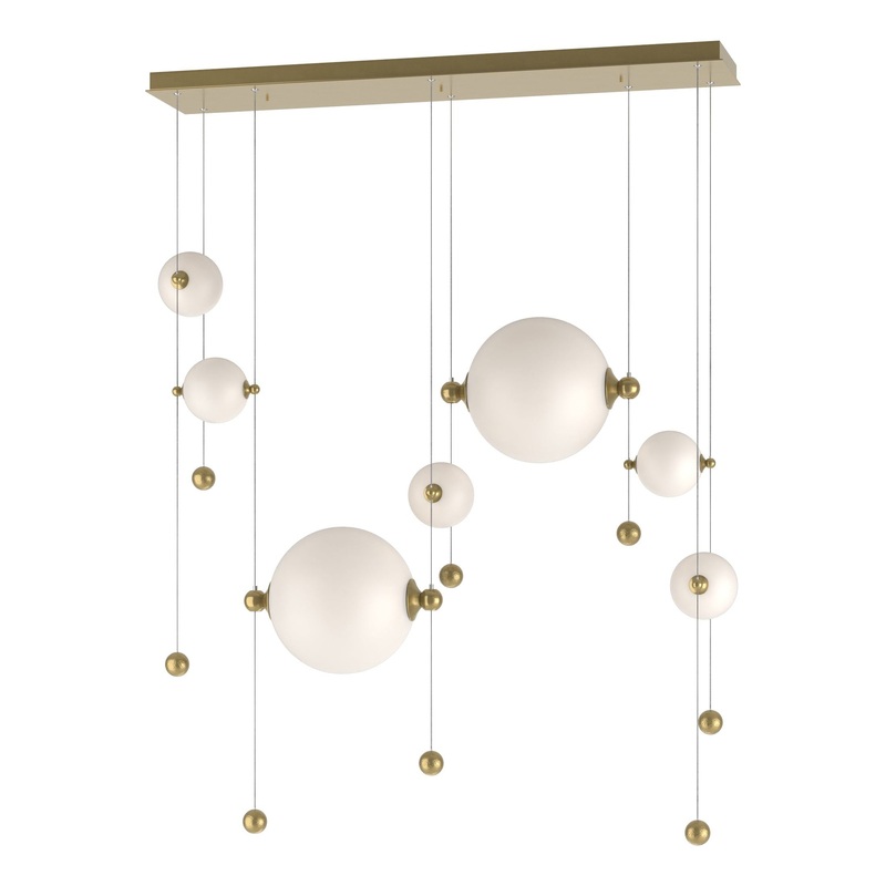 Abacus 7-Light Double Linear LED Pendant Modern Brass Opal Glass (GG)