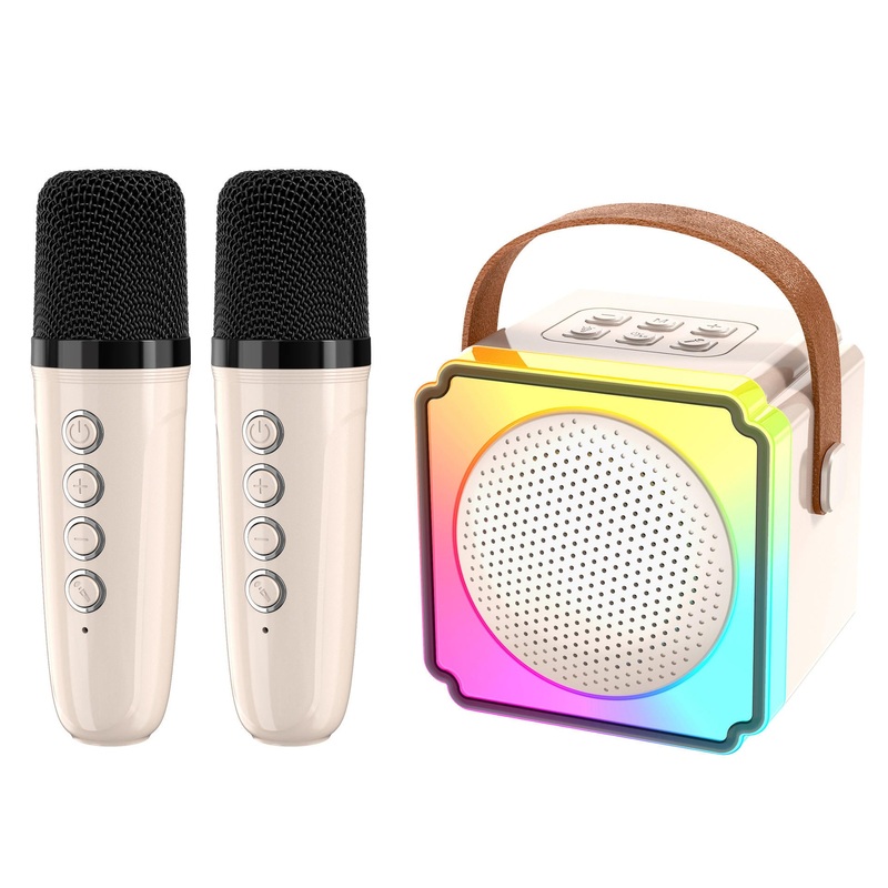 Beige Fun Portable Party Speaker – Karaoke Machine with Two Wireless Microphones and Voice Effects