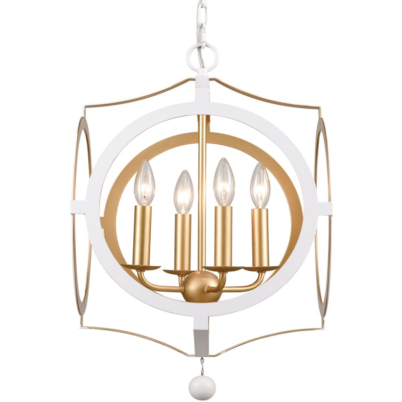 Crystorama ODE-704-MT-GA Odelle Four Light Chandelier Matte White / Antique Gold