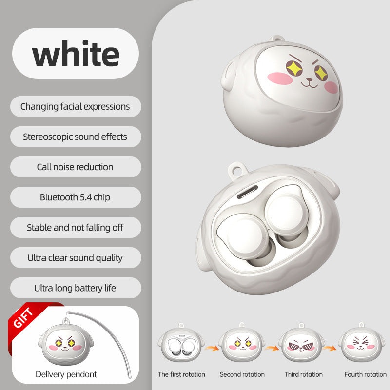 Fun Face-Changing TWS Earbuds with Rotating Case – Bluetooth 5.4, High-Quality Sound(white)