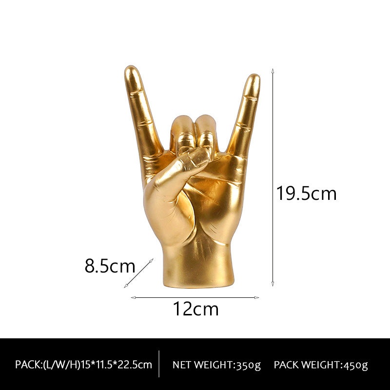 Gold Left Hand Resin Rock and Roll Hand Figurine – Stylish Desk and Living Room Decor