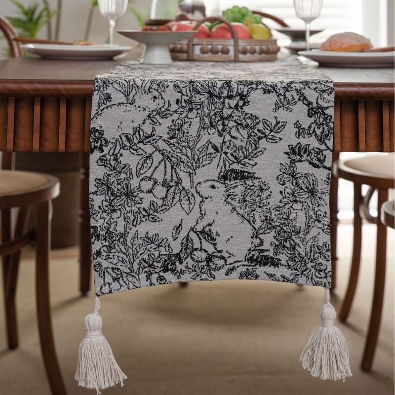 Jacquard Black Rabbit American Country Thanksgiving Table Runner – Jacquard Design 33cm x 160cm