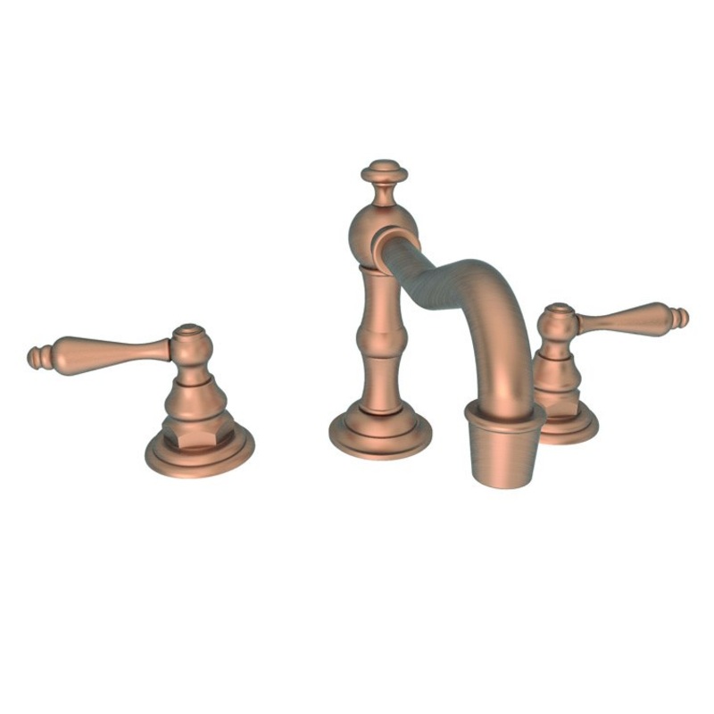 Lavatory Faucet Chesterfield Widespread 8 to 20 Inch Spread 2 Lever ADA Watersense Antique Copper 1.2 Gallons Per Minute Brass Pop-Up with Tailpiece Spout Reach 7 Inch
