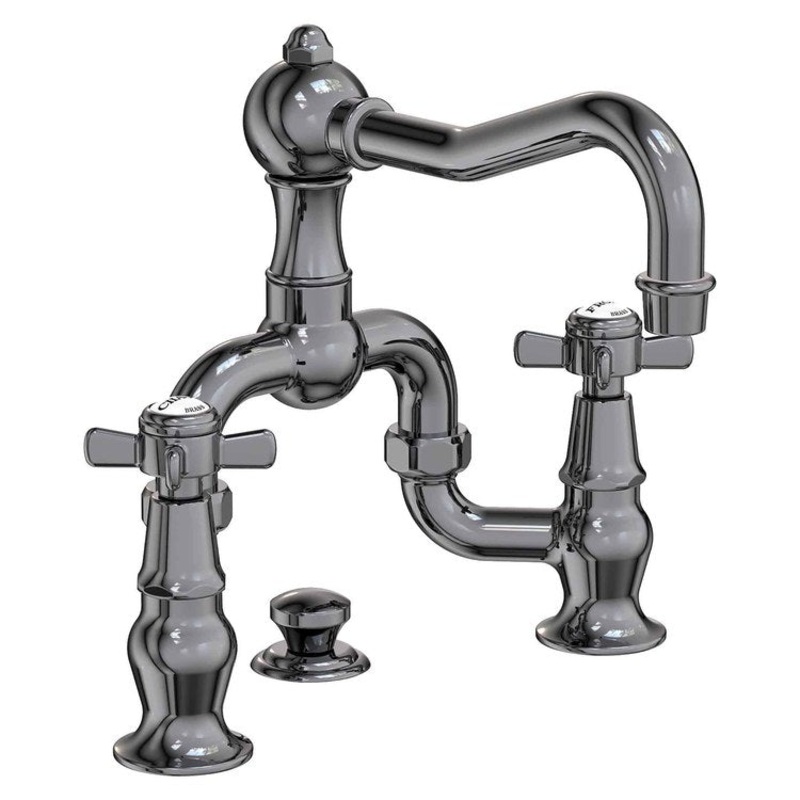 Lavatory Faucet Fairfield Bridge 8 to 9-3/4 Inch Spread 2 Cross ADA WaterSense Midnight Chrome 1.2 Gallons Per Minute Brass Pop Up Spout Reach 7-3/16 Inch