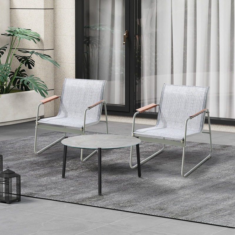 Livsip 3PCS Outdoor Bistro Set Patio Chair 70cm Grey Table Textilene