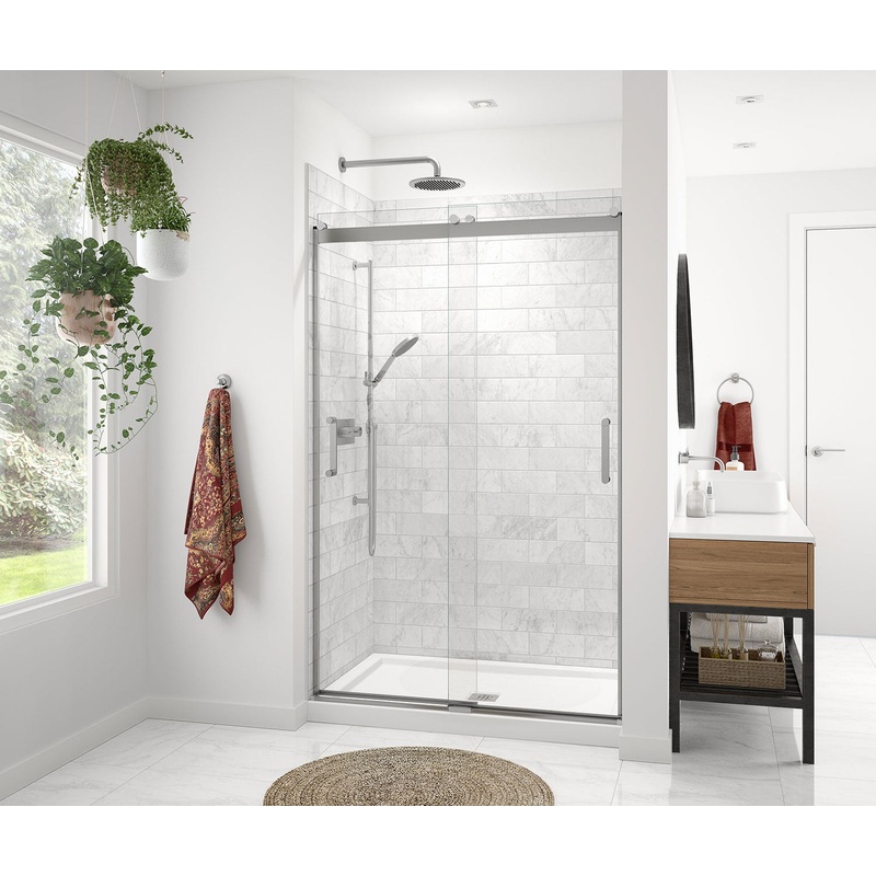 MAAX 136693-900-084-000 Revelation Round 44-47 x 70 -73 in. 8mm Bypass Shower Door for Alcove Installation with Clear glass in Chrome