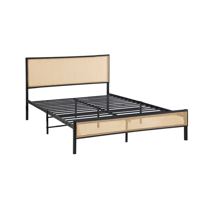 Metal Bed Frame King Single Size with Rattan Board