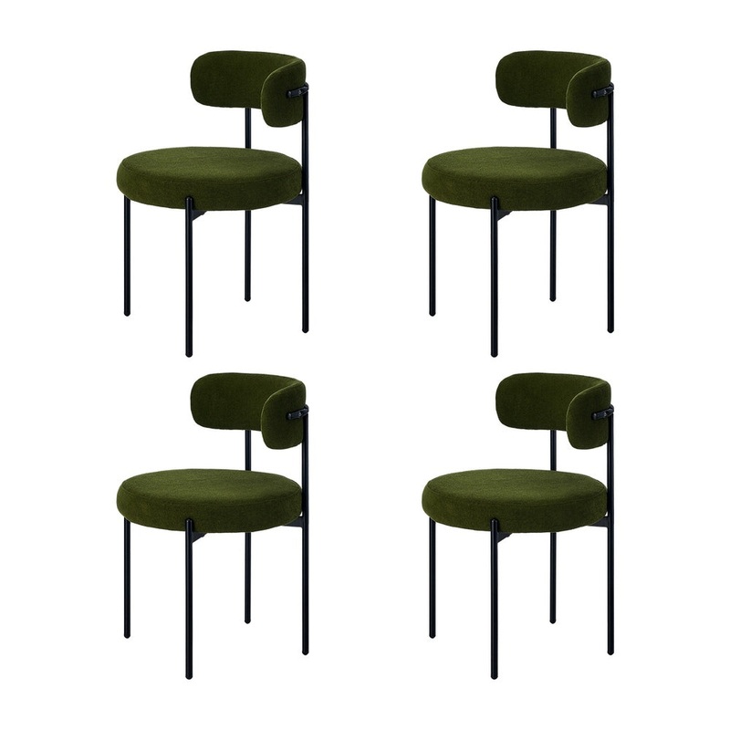 Oikiture 4x Dining Chair Round Boucle Seats Backrest Green