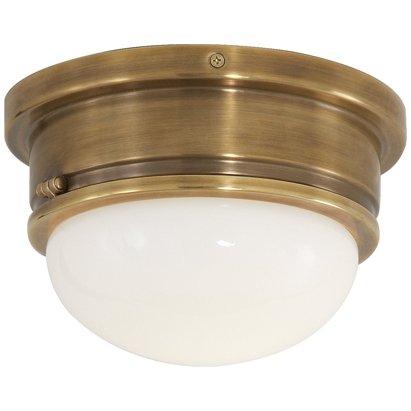 One Light Flush Mount from the Marine Collection in Hand-Rubbed Antique Brass Finish by Visual Comfort Signature