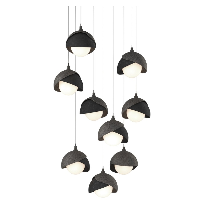 Brooklyn 9-Light Double Shade Pendant Natural Iron Black