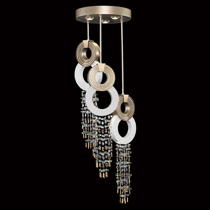 Capri 18″W Round Pendant Soft Gold Leaf/White Gloss
